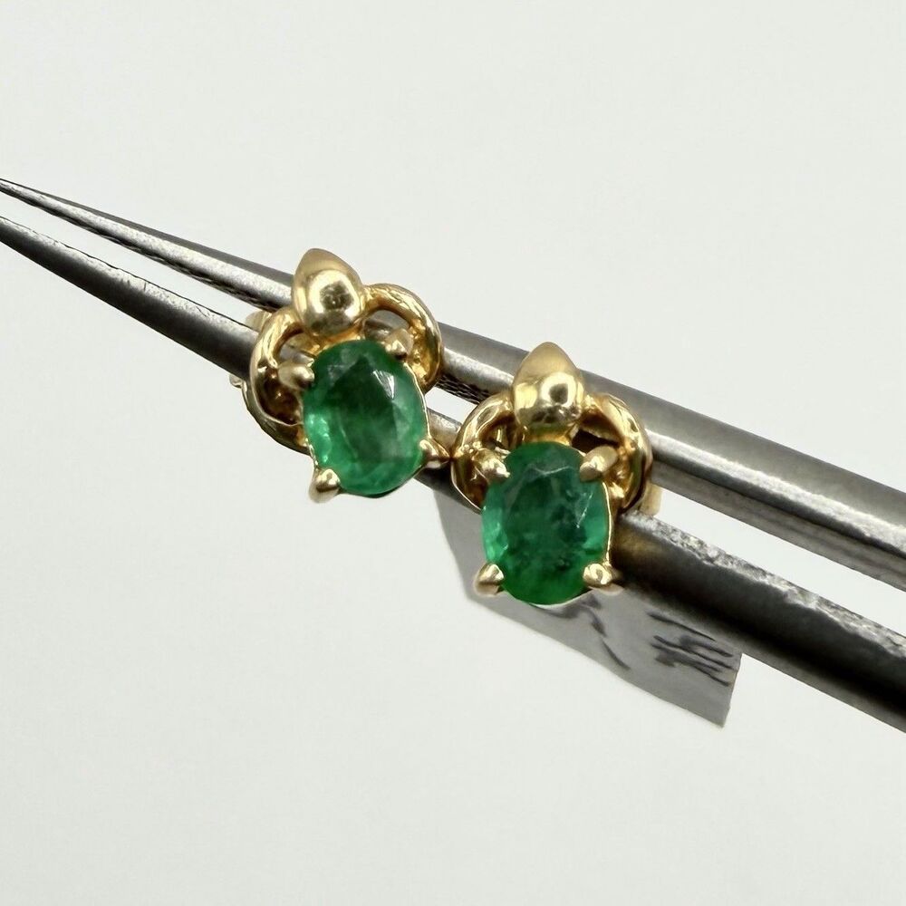 14K Yellow Gold Natural Emerald Turtle Stud Earrings 0.32 CTW Green Gemstone